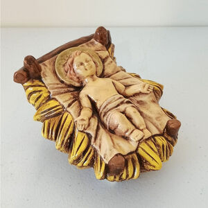 Vtg Hand Painted Baby Jesus Manger Chalkware Figure Nativity Replacement 5.5"